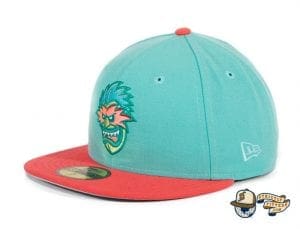 Hat Club Exclusive Tiki Man 2T Mint Infrared Pink 59Fifty Fitted Hat by Ink Park x New Era flag side