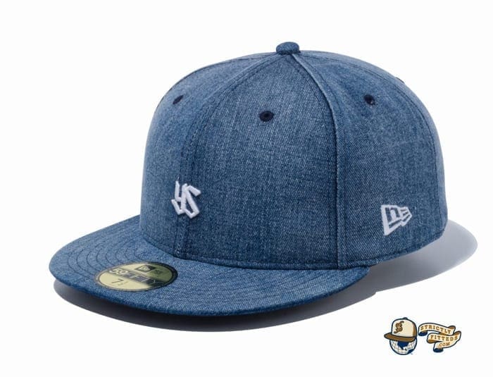 Tokyo Yakult Swallows Mini Logo Washed Denim 59Fifty Fitted Cap by NPB x New Era flag side