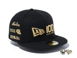New Era 100th Anniversary Multi Logo Front 59Fifty Fitted Cap by New Era Gold