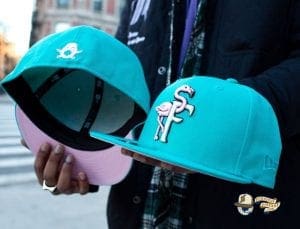 Flamingos Teal Pink 59Fifty Fitted Hat by The Clink Room x New Era Front