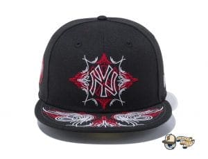 New York Yankees Pinstripes Black Radiant Red 59Fifty Fitted Cap by MLB x New Era Front