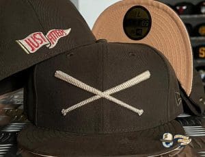 Crossed Bats Logo Chain Stitch Brown 59Fifty Fitted Hat by JustFitteds x New Era Front