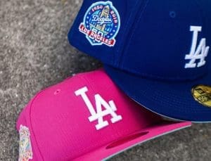 Los Angeles Dodgers Anniversary Blue Pink 59Fifty Fitted Hat Collection by MLB x New Era Front
