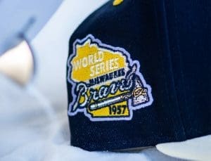 Milwaukee Braves 1957 World Series Morton Salt Lavender 59Fifty Fitted Hat by MLB x New Era Patch