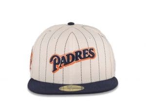 San Diego Padres 25th Anniversary White Navy Pinstripe 59Fifty Fitted Hat by MLB x New Era Front