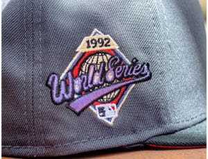 Atlanta Braves 1992 World Series Graphite Black Scarlet 59Fifty Fitted Hat by MLB x New Era Patch