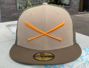 Crossed Bats Logo Trucker Khaki 59Fifty Fitted Hat by JustFitteds x New Era