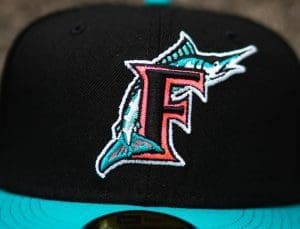 Florida Marlins 10th Anniversary Black Teal 59Fifty Fitted Hat by MLB x New Era Front