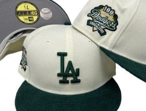 Los Angeles Dodgers 100th Anniversary Chrome Green Corduroy 59Fifty Fitted Hat by MLB x New Era Front
