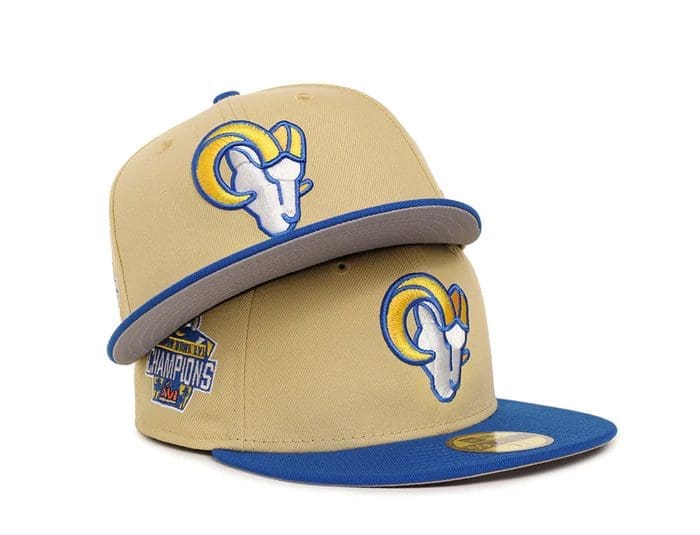 Los Angeles Rams Super Bowl LVI Champions Vegas Gold Blue 59Fifty Fitted Hat by NFL x New Era