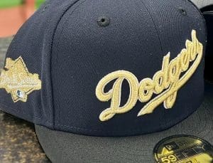 Los Angeles Dodgers Script Navy Black 59Fifty Fitted Hat by MLB x New Era Front