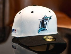 Florida Marlins Side Batty Off-White Black 59Fifty Fitted Hat by MLB x New Era