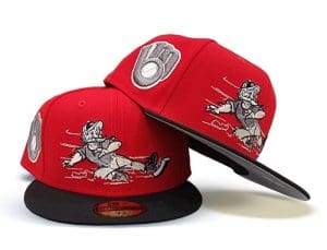 Milwaukee Brewers Block Mascot Black Red 59Fifty Fitted Hat by MLB x New Era