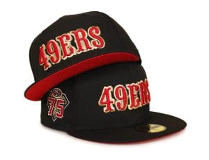 San Francisco 49ers 75th Anniversary Black Red 59Fifty Fitted Hat by NFL x New Era