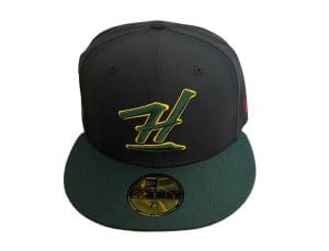 Kalai H Black Dark Green 59Fifty Fitted Hat by Fitted Hawaii x New Era Front