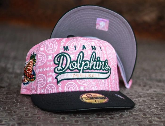 Miami Dolphins 1998 Pro Bowl Pink Paisley Black 59Fifty Fitted Hat by NFL x New Era