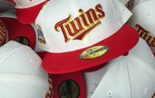 Minnesota Twins 60 Seasons Chrome White Front Door Red 59Fifty Fitted Hat by MLB x New Era