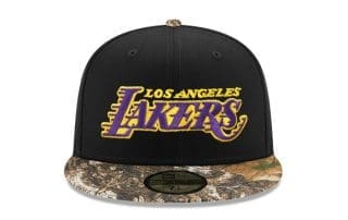Los Angeles Lakers 75th Anniversary Black Realtree 59Fifty Fitted Hat by NBA x New Era