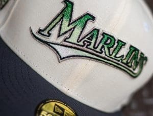 Miami Marlins 25th Anniversary Off-White Dark Grey 59Fifty Fitted Hat by MLB x New Era Front