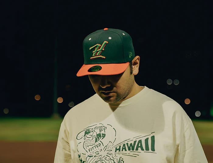 Kalai Dark Green Orange 59Fifty Fitted Hat by Fitted Hawaii x New Era