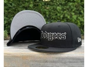 Los Angeles Dodgers Old English Black Metallic Silver 59Fifty Fitted Hat by MLB x New Era