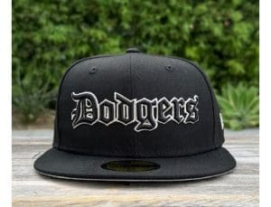 Los Angeles Dodgers Old English Black Metallic Silver 59Fifty Fitted Hat by MLB x New Era Front