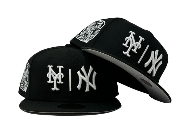 New York Yankees Vs Mets Subway Series Black And White 59Fifty Fitted Hat by MLB x New Era