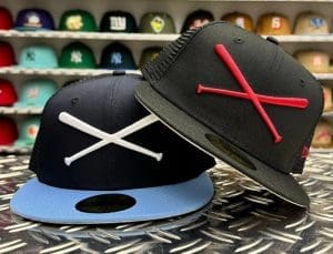 Crossed Bats Logo Trucker Bred and Navy Sky 59fifty Fitted Hat by JustFitteds x New Era