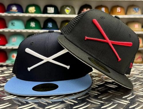 Crossed Bats Logo Trucker Bred and Navy Sky 59fifty Fitted Hat by JustFitteds x New Era