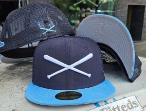 Crossed Bats Logo Trucker Bred and Navy Sky 59fifty Fitted Hat by JustFitteds x New Era Navy