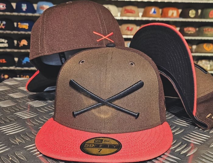 Crossed Bats Logo Walnut Burnt Wood 59Fifty Fitted Hat by JustFitteds x New Era