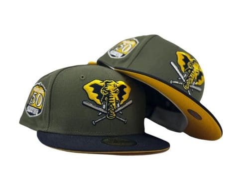 Oakland Athletics 50th Anniversary Taxi Yellow 59Fifty Fitted Hat by MLB x New Era Front