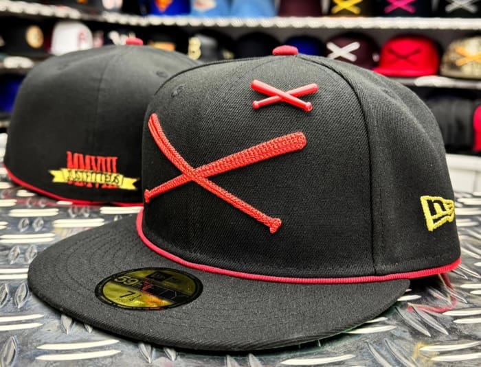 Crossed Bats Logo Heritage Black Red 59Fifty Fitted Hat by JustFitteds x New Era