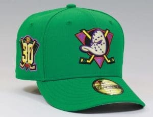 Anaheim Mighty Ducks 30th Anniversary District 5 Solid Green 59Fifty Fitted Hat by NHL x New Era Anaheim Mighty Ducks 30th Anniversary District 5 Solid Green 59Fifty Fitted Hat by NHL x New Era