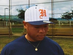 H Pride White Navy Pinstripes 59Fifty Fitted Hat by Fitted Hawaii x New Era H Pride White Navy Pinstripes 59Fifty Fitted Hat by Fitted Hawaii x New Era
