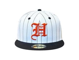 H Pride White Navy Pinstripes 59Fifty Fitted Hat by Fitted Hawaii x New Era Front H Pride White Navy Pinstripes 59Fifty Fitted Hat by Fitted Hawaii x New Era Front