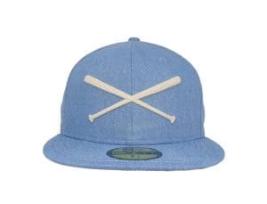 Crossed Bats Logo Light Blue Denim 59Fifty Fitted Hat by JustFitteds x New Era Crossed Bats Logo Light Blue Denim 59Fifty Fitted Hat by JustFitteds x New Era