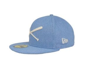 Crossed Bats Logo Light Blue Denim 59Fifty Fitted Hat by JustFitteds x New Era Left Crossed Bats Logo Light Blue Denim 59Fifty Fitted Hat by JustFitteds x New Era Left