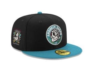 Anaheim Ducks Inaugural Season Black Teal 59Fifty Fitted Hat by NHL x New Era Front Anaheim Ducks Inaugural Season Black Teal 59Fifty Fitted Hat by NHL x New Era Front