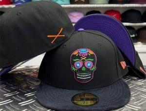 Sugar Skull Logo Black Purple 59Fifty Fitted Hat by JustFitteds x New Era Sugar Skull Logo Black Purple 59Fifty Fitted Hat by JustFitteds x New Era