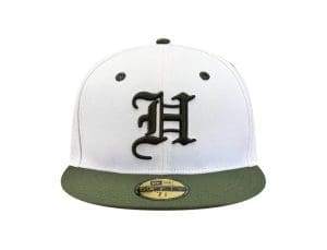 H Pride Chrome Olive 59Fifty Fitted Hat by Fitted Hawaii x New Era Front H Pride Chrome Olive 59Fifty Fitted Hat by Fitted Hawaii x New Era Front