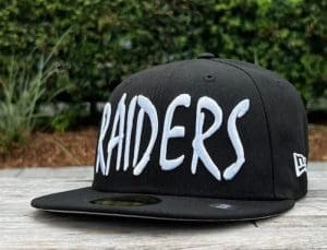 Las Vegas Raiders Sketch Black White 59Fifty Fitted Hat by NFL x New Era