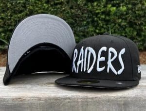 Las Vegas Raiders Sketch Black White 59Fifty Fitted Hat by NFL x New Era Front
