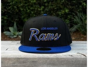 Los Angeles Rams Retro Script Black Royal 59Fifty Fitted Hat by NFL x New Era Front