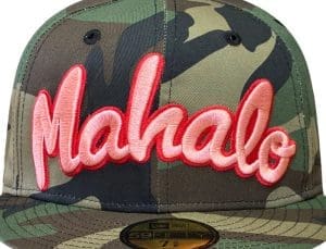Mahalo Woodland Camo Pink 59Fifty Fitted Hat by Fitted Hawaii x New Era Front