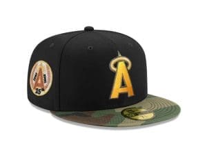 Anaheim Angels 25th Anniversary Black Camo 59Fifty Fitted Hat by MLB x New Era Front