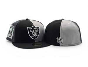 Las Vegas Raiders Super Bowl XI Pinwheel Black Gray 59Fifty Fitted Hat by NFL x New Era Back
