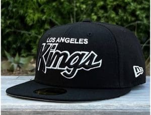 Los Angeles Kings Script Black White 59Fifty Fitted Hat by NHL x New Era