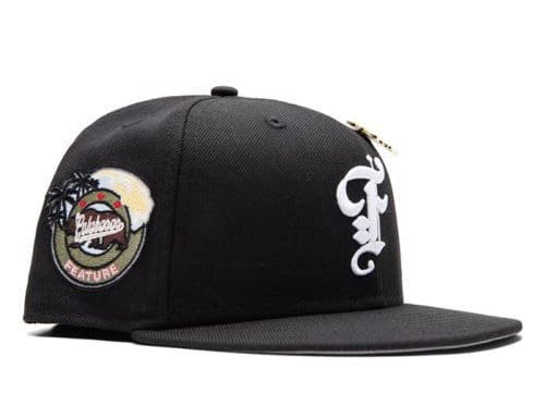 Old English F Calabasas Black White 59Fifty Fitted Hat by Feature x New Era