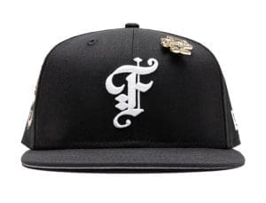 Old English F Calabasas Black White 59Fifty Fitted Hat by Feature x New Era Front
